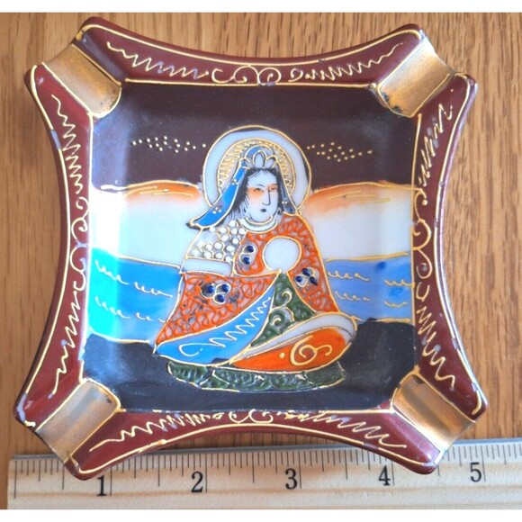 VTG MCM Satsuma Moriage Hand Painted Ashtray And Minature Bud Vase from Japan - Picture 2 of 11